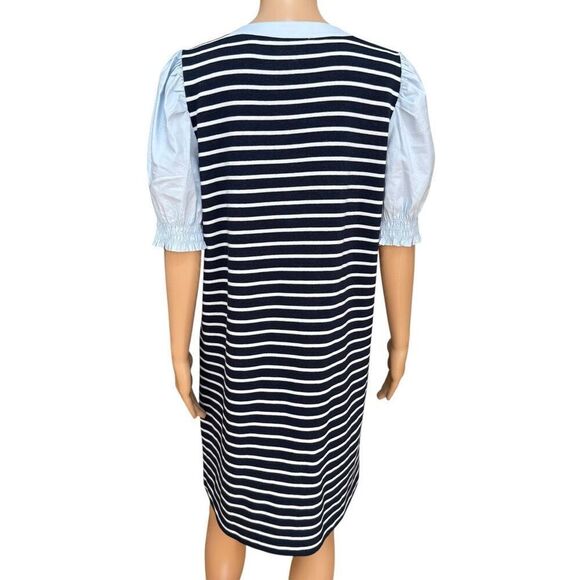 Loft cotton blend striped dress mixed media v-neck size L - Picture 4 of 8